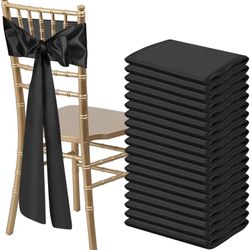 30  Black Satin Chair Sashes Bows Universal Chair Ribbon