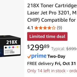 218X Toner Cartridges 4 Pack Color Laser Jet Pro 3201, MFP 3301 (with CHIP) Compatible for HP 218X 218...