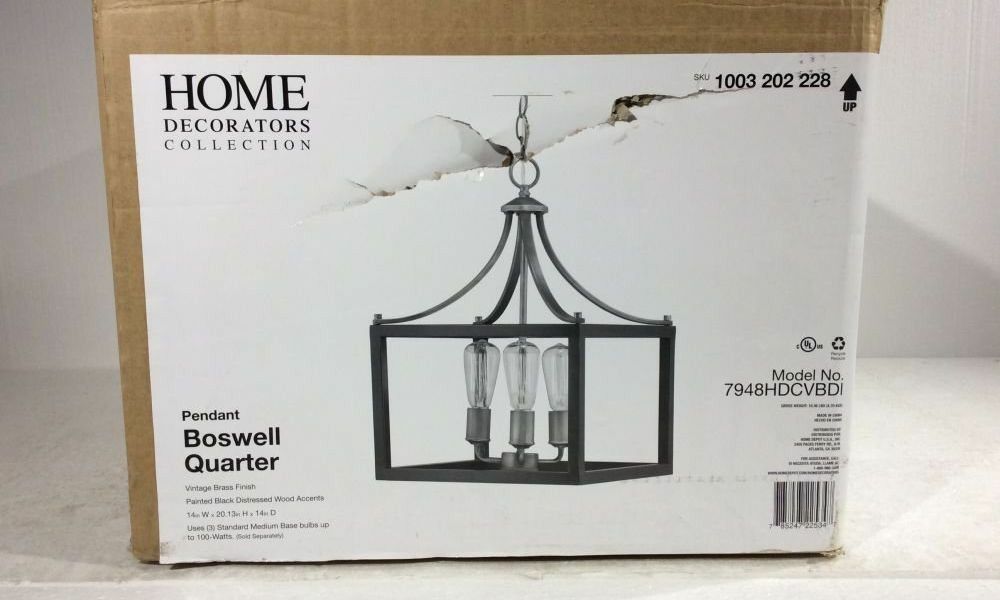 NEVER USED Boswell Quarter 3-Light Vintage Brass Chandelier