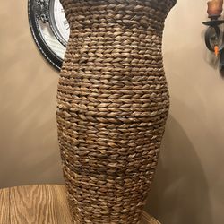 Wicker floor vase - 30" tall - brown - boho home decor - for dried flowers 