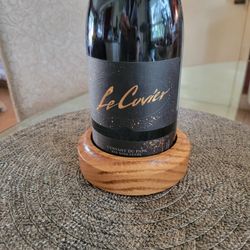 Wine Bottle Cork Coaster, Protect Services From Drips. 4 Bottle Toppers. Solid Oak Wood. New.