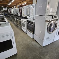 Huge Liquidation Warehouse Full Of Nice Lightly Used Refurbished Certified Refrigerator Washer Dryer Stove Oven Stackable Free Warranty 