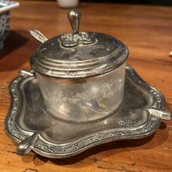 Silver And Glass Sugar Jar 