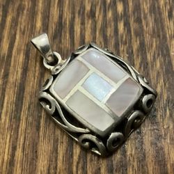 Pink Mother-Of-Pearl, Sterling Silver Pendant- Vintage