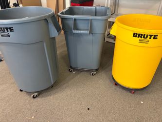 3 Large Trash Cans and Wheel Dollies - Excellent Condition