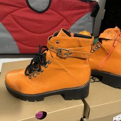 New Orange Patent Leather Size 10 $55..$50  Zipper, Buckle Up, Tight Up,  The Other Shoestring Are In The Inside Of the Shoes..