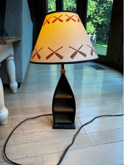 Rustic Canoe Table Lamp with Paddle Lampshade – Cabin/Lake House Décor