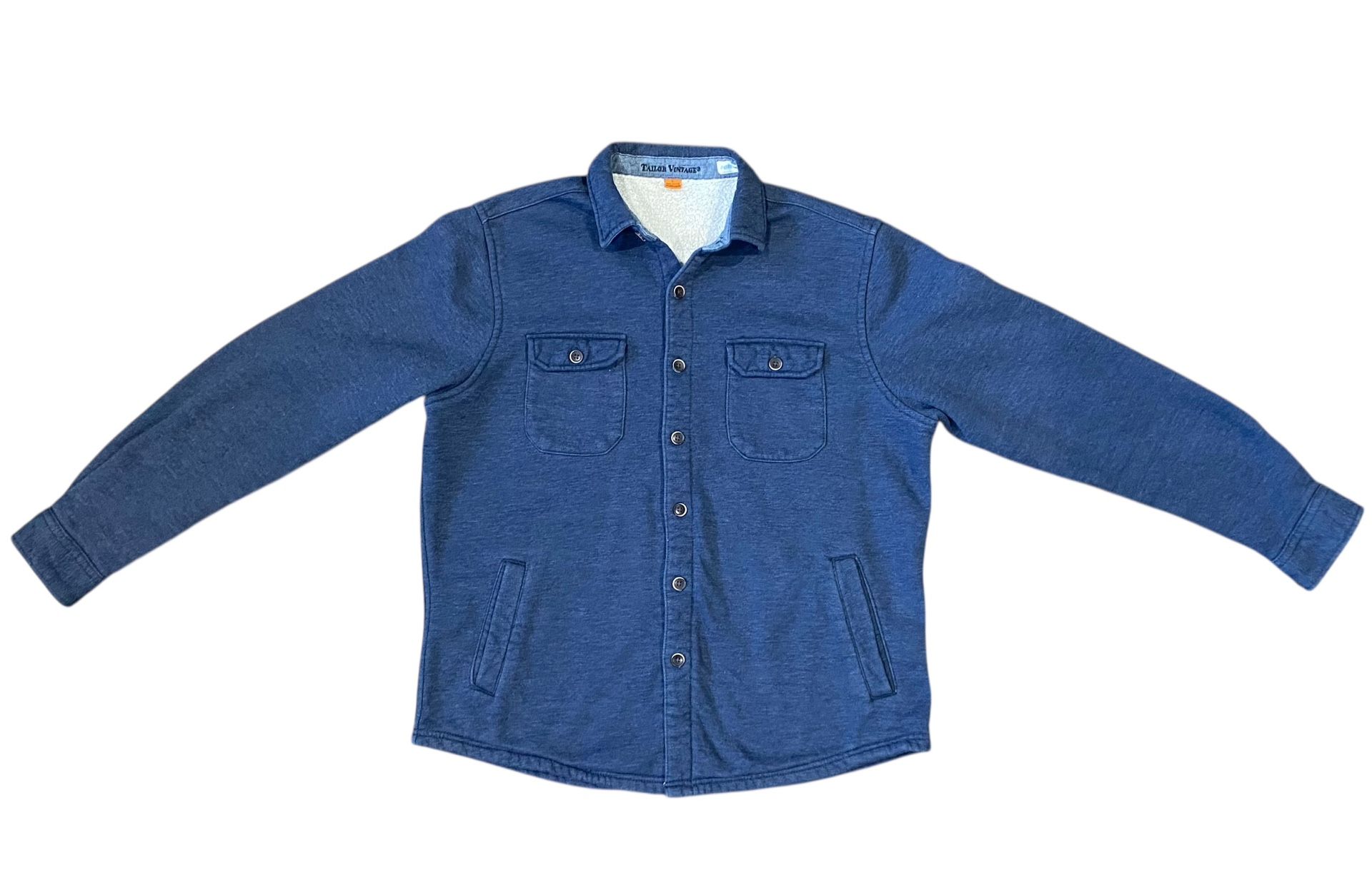 Tailor Vintage Men’s Sherpa Fleece Navy Heather Shirt Jacket Puretec Cool Size L