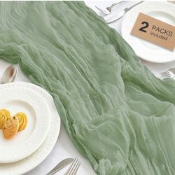 Brand New In Box Unopened   IVAPUPU 2 Pcs Cheesecloth Table Runner - 10ft Sage Green Boho Gauze Cheese Cloth Table Runners for Baby Shower Decorations