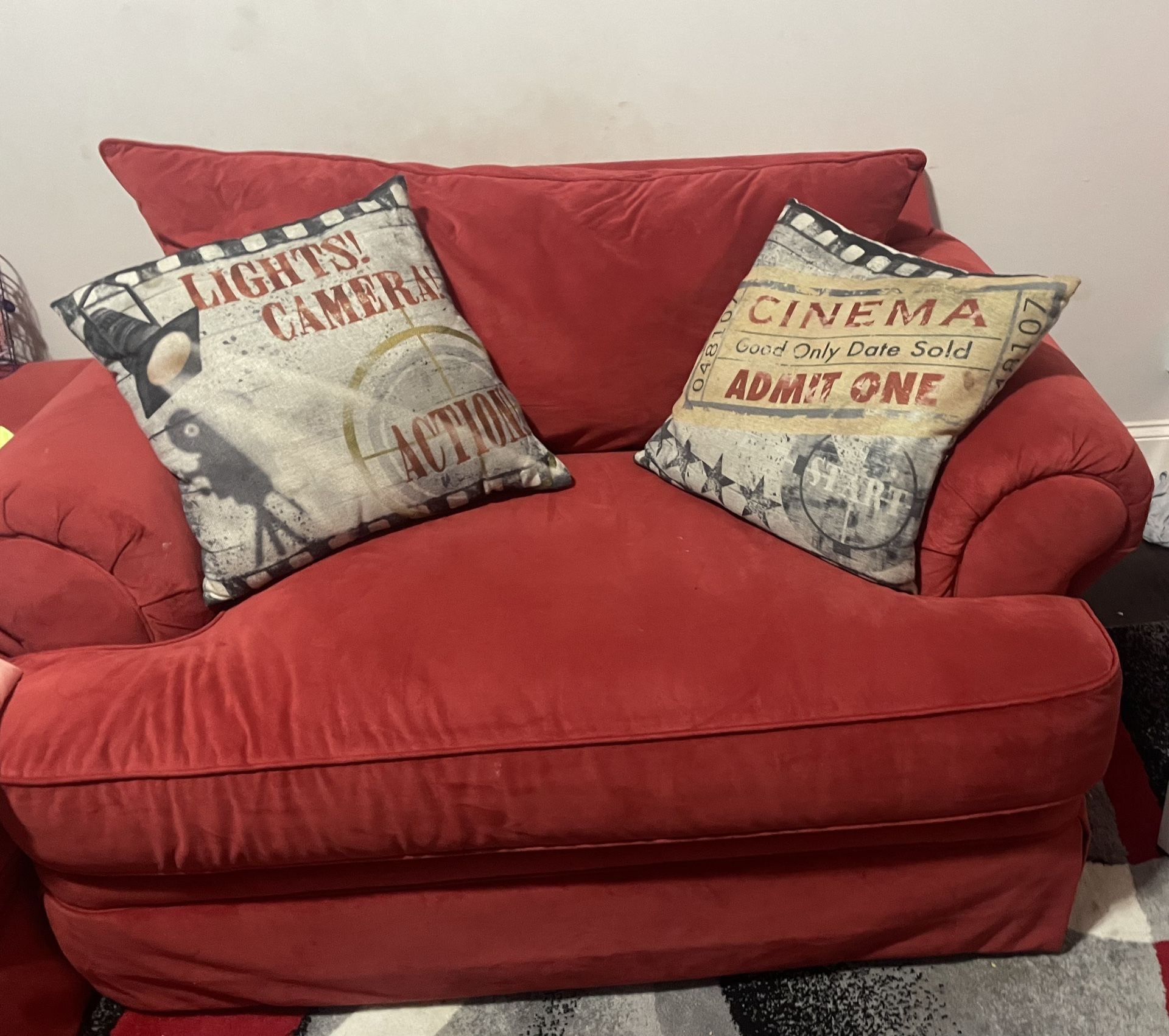 Two red chair 1/2 Plus Ottoman Each