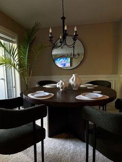 Olive green boucle dining chairs