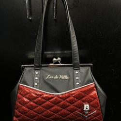 Lux de Ville Femme Fatale Kiss Lock Shoulder Bag in Black and Red Rum Sparkle