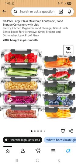10-Pack Large Glass Meal Prep Containers, Food Storage Containers with Lids Pantry Kitchen Organizers and Storage, Glass Lunch Bento Boxes for Microwa