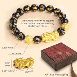 Gauss jewelry Good Luck Black Obsidian Wealth Bracelet with box 