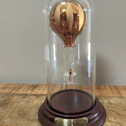  Vintage Glass Dome Blown Glass Hot Air Balloon Sculpture on Wooden Base