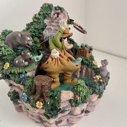Rare   Goofy Fountain Waterfall Fishing Forest Animals Ceramic Figure   Disney