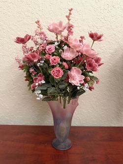 New Pink Vase with Fake Pink Flowers