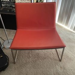 CB2 Accent Chair Modern Tangerine Orange Vegan Leather Lounge Chair