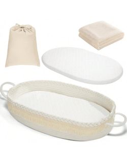 HARPPA Baby Changing Basket, Moses Basket with Waterproof Pad and Blanket, Portable and Washable Woven Basket for Dresser and Diaper Changing Baby Nur