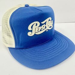 Vintage 80s Pepsi Cola Trucker Snapback Mesh Hat Puffy Print Capital Tag