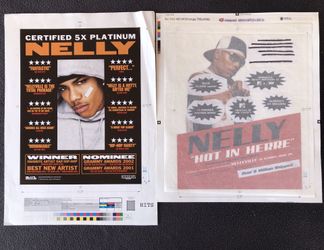 Lot  (2)  NELLY  Hot in Herre  ORIGINAL Marketing Mechanical Layouts Poster Posters