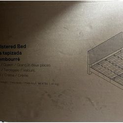 Mainstays Vera Upholstered Velvet Platform Bed, No Box Spring Required, King, Cream