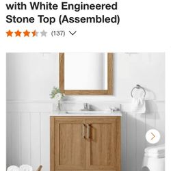 Moorside 30 in. Single Sink Sweet Maple Bath Vanity with White Engineered Stone Top (Assembled)