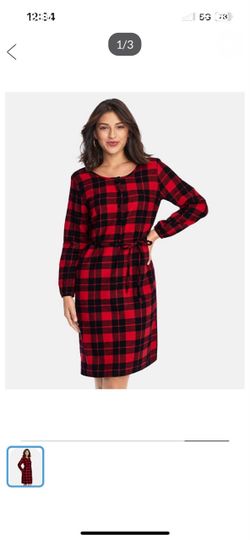 Adult children’s place Red Buffalo Plaid Long Sleeve Dress
