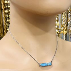 Turquoise Stone Pendant Chain Necklace 20”