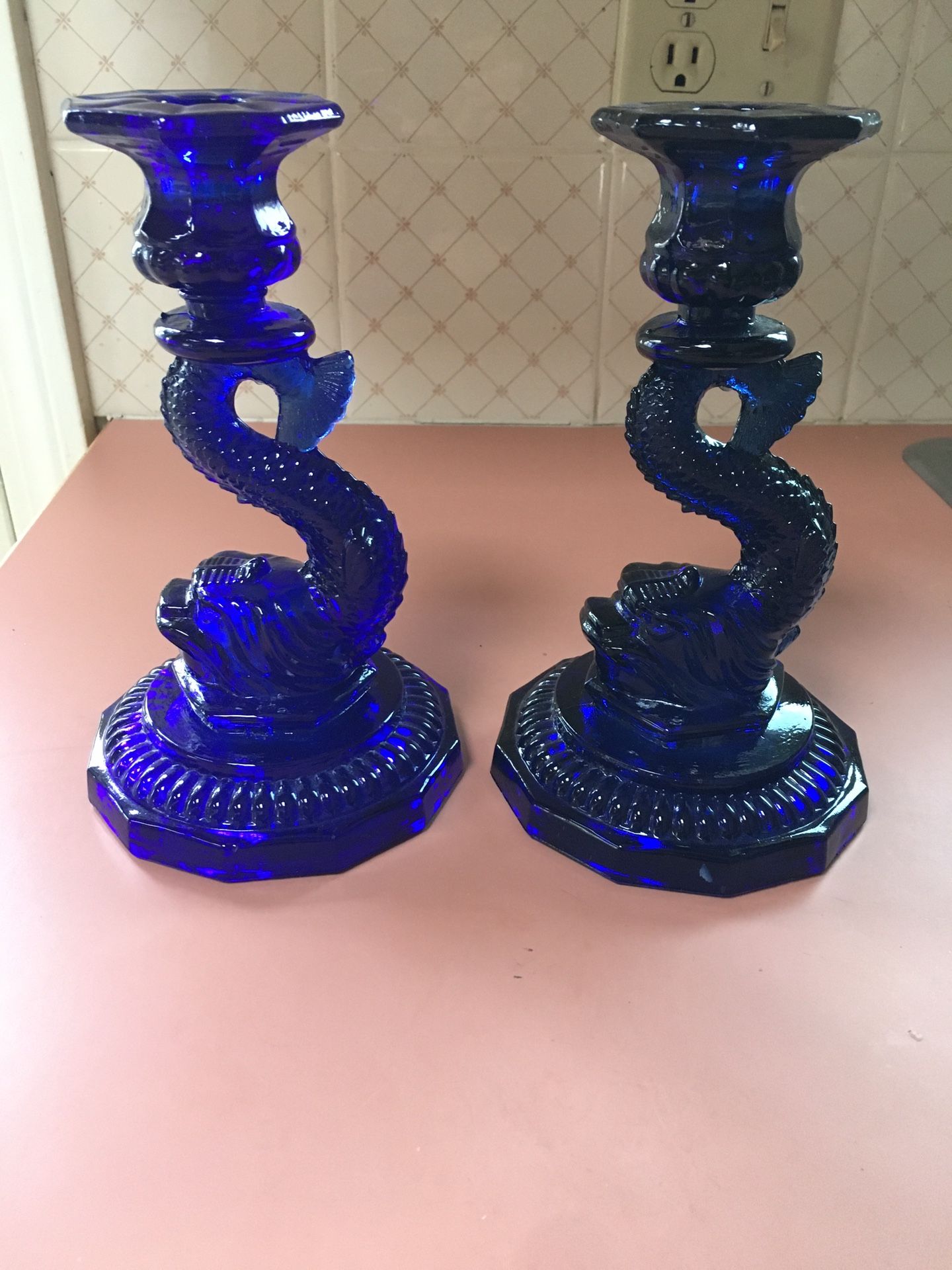 Blue Koi Fish Candle Holders Set
