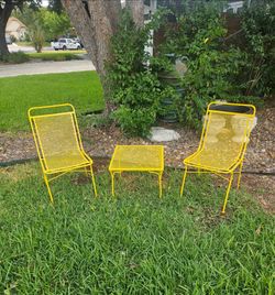 Beautiful bright yellow mid-century modern outdoor patio conversation set