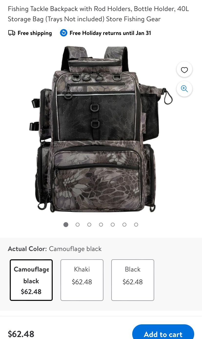 Fishing Tackle Backpack with Rod Holders, Bottle Holder, 40L Storage Bag (Trays Not included) Store Fishing Gear