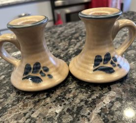 Pfaltzgraff Folk Art Ceramic Candle Holders with Blue Floral Print, Set of 2