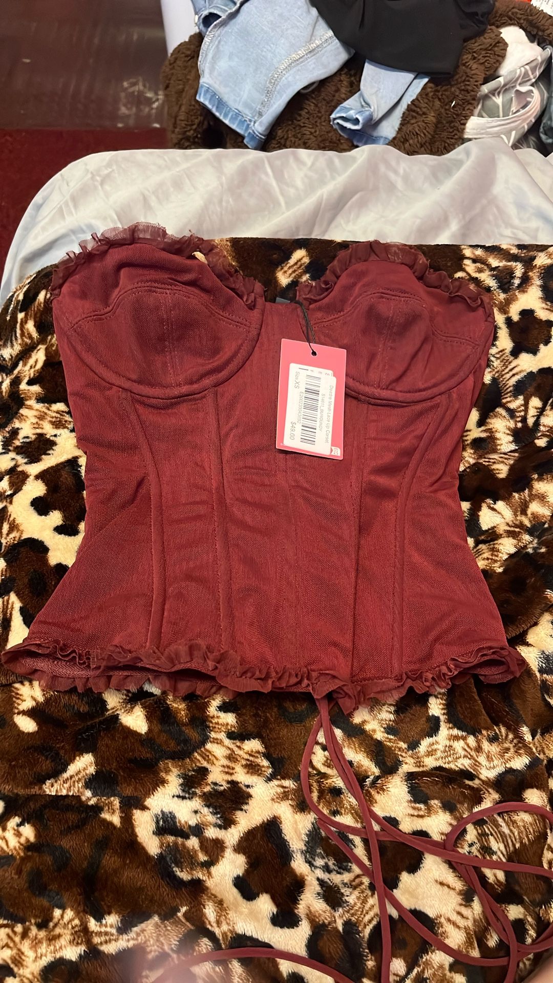 edikted Red Burgundy Corset Top
