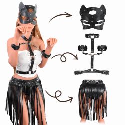 Lingerie Costume Set, 3 PCS Outfit with Top, Skirt and Accessories, Comfortable and Stylish Design (Black)