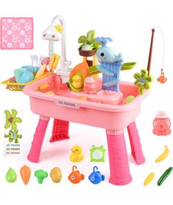 Upgraded Toddler Sand Water Table Toy with Electric Water Pump, Kids Sand Water with Faucet pink
