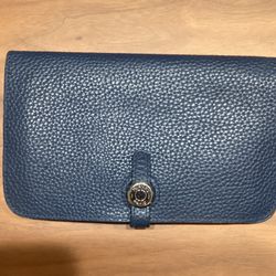 Hermès Leather Wallet (Blue Clemence Leather) – Made in France