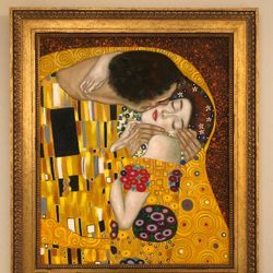 “The Kiss” framed oil reproduction (NEW)