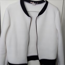White Zip-Up Jacket with Black Trim