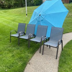 Patio Stack Chairs With 9 Foot Umbrella