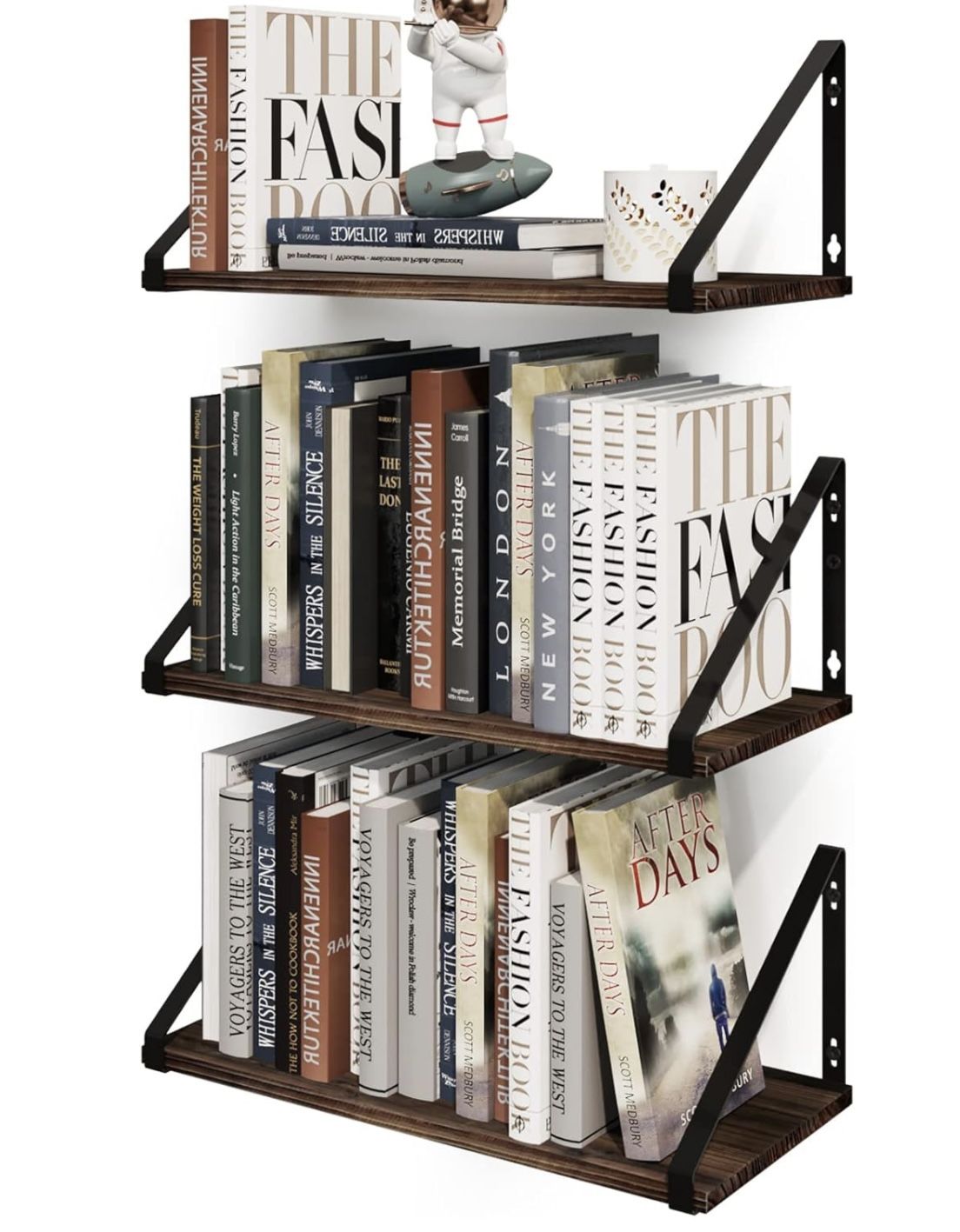 Set Of 3- 15.7” Long X 8” Deep Rustic Wood Floating Shelves Small Wall Shelf with Metal Bracket