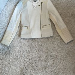 Cream Women's dress work Jacket new H&M gold long sleeve faux leather 2 
