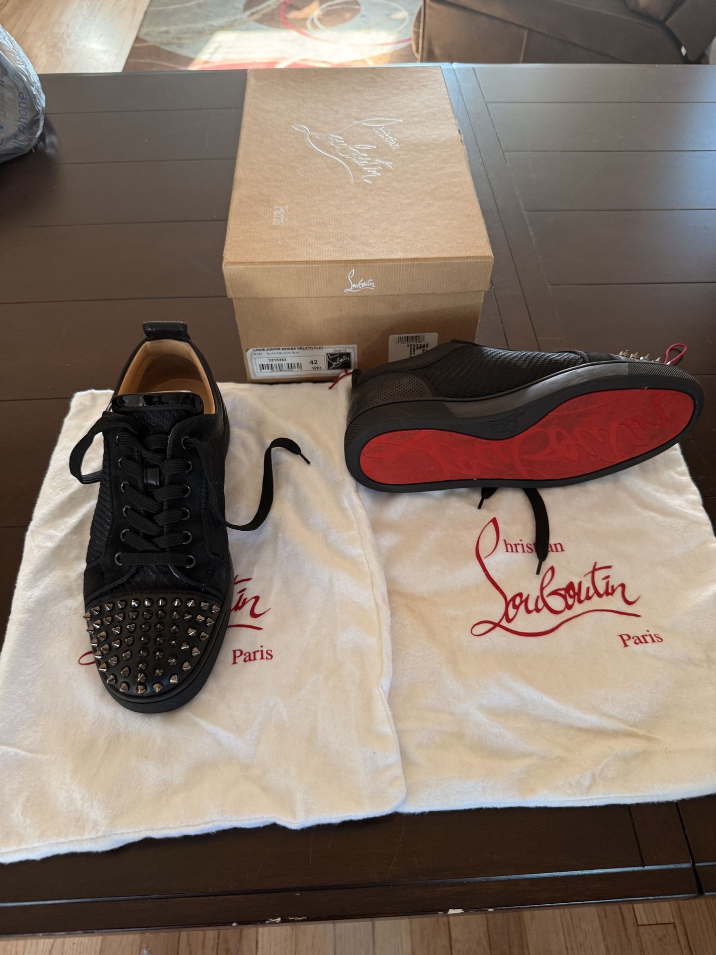 Christian Louboutin Louis Junior Spikes – Black Gunmetal – Size 42 