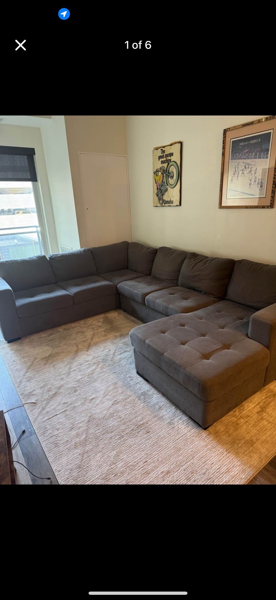 Grey sectional U couch