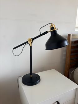 Black & Brass Adjustable Task Lamp – Woven Cord