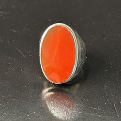 Vintage Ring Size 6 Silver 925 Carnelian Red Orange Tiger Eye Boho