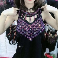 Vest Tops blouse Rhinestones Inlaid Camisole Women Sexy Elastic Fashion Colorful Pattern Autumn Winter Warm High Quality All-Match Vest 2022 New  It h
