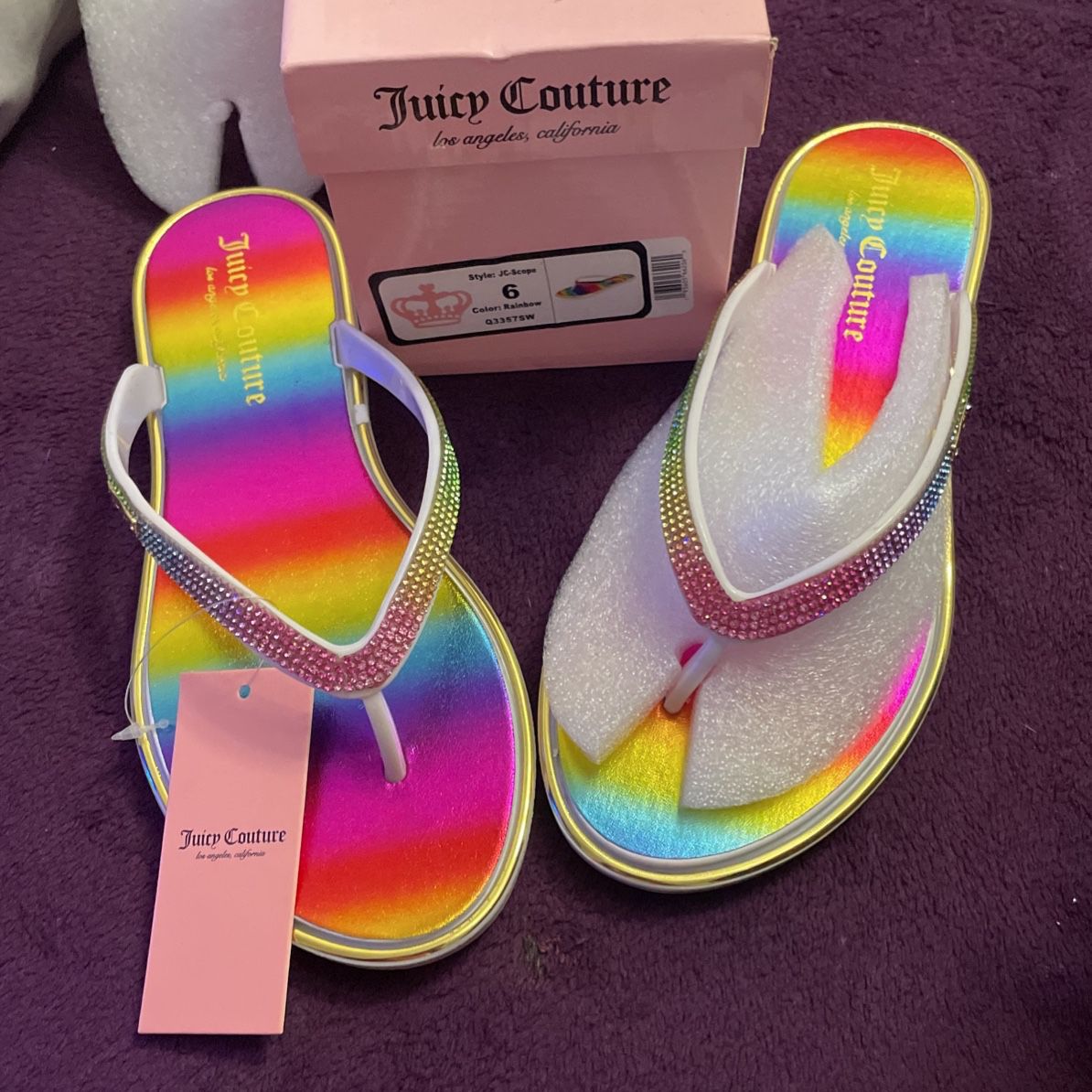 Juicy Couture Rainbow Flip Flops, Women's Size 6 