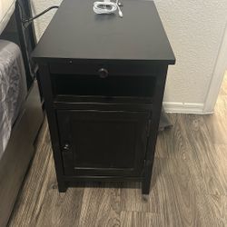 Black Nightstand, With USB and Outlets 