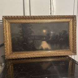 Antique Painting of (spooky?) Moonlight Night Over A Castle
